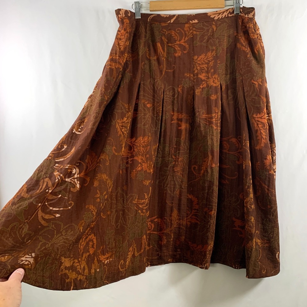 Earthy Boho Chic Floral Damask Burnout Midi Skirt Size XL Luxe Fabric Turkey